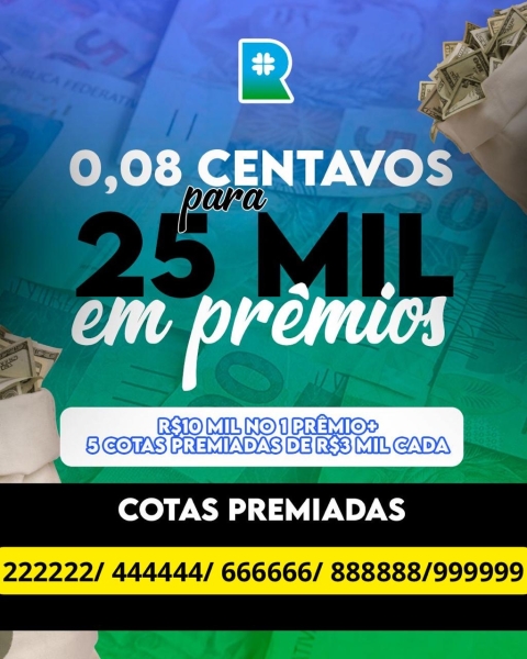 Loteria NACIONAL  01/09/24 23 hr no TRILHAR -R$0,08 PRa  25 MIL EM PRÊMIOS - R$ 10.000,00 no 1° PRÊMIO  + 5 COTAS PREMIADA DE R$ 3.000,00